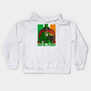 Kiss Me, I'm Irish Black Leprechaun Kids Hoodie